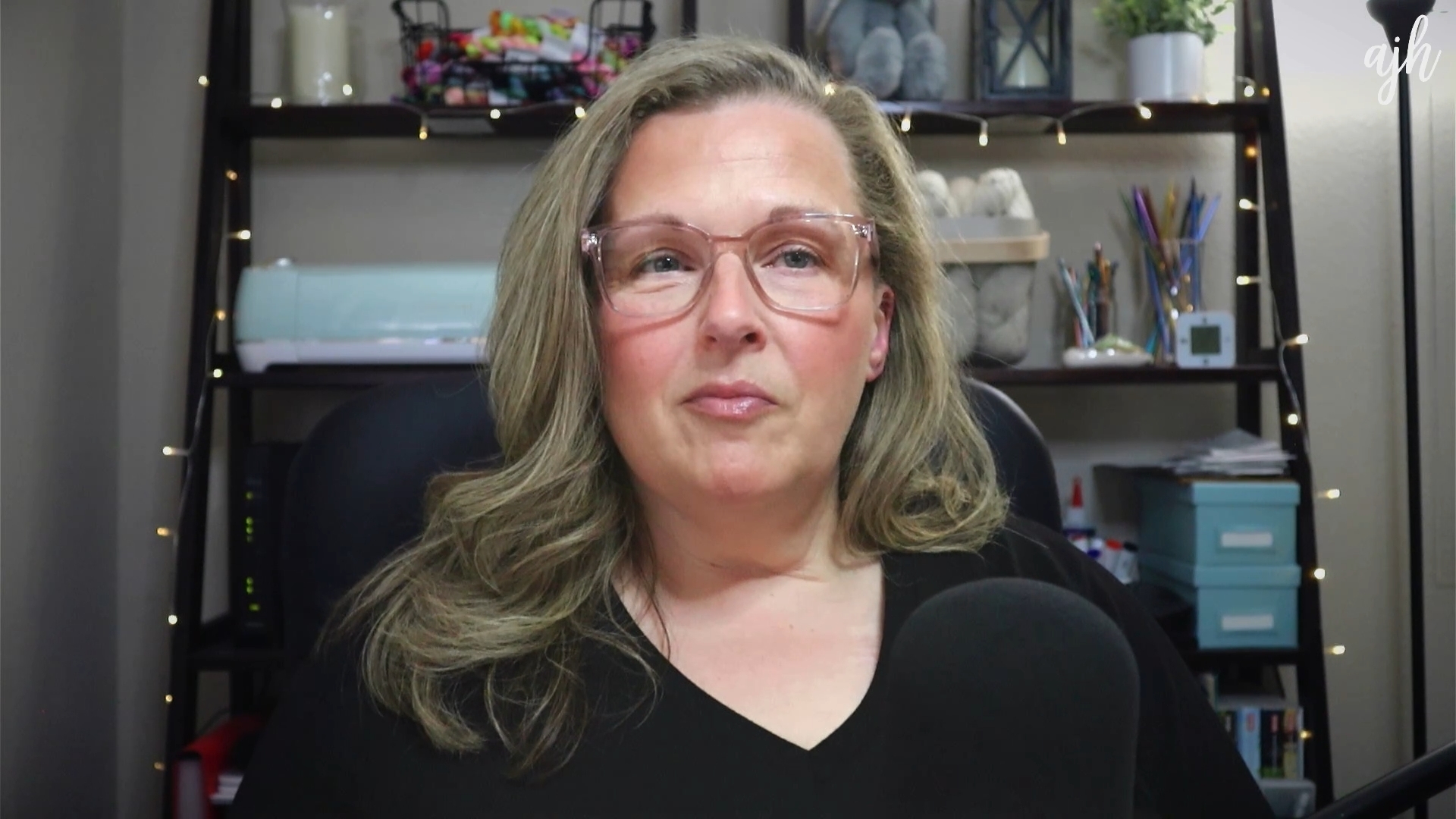 Selfie of Angela J Holden from a video still frame.