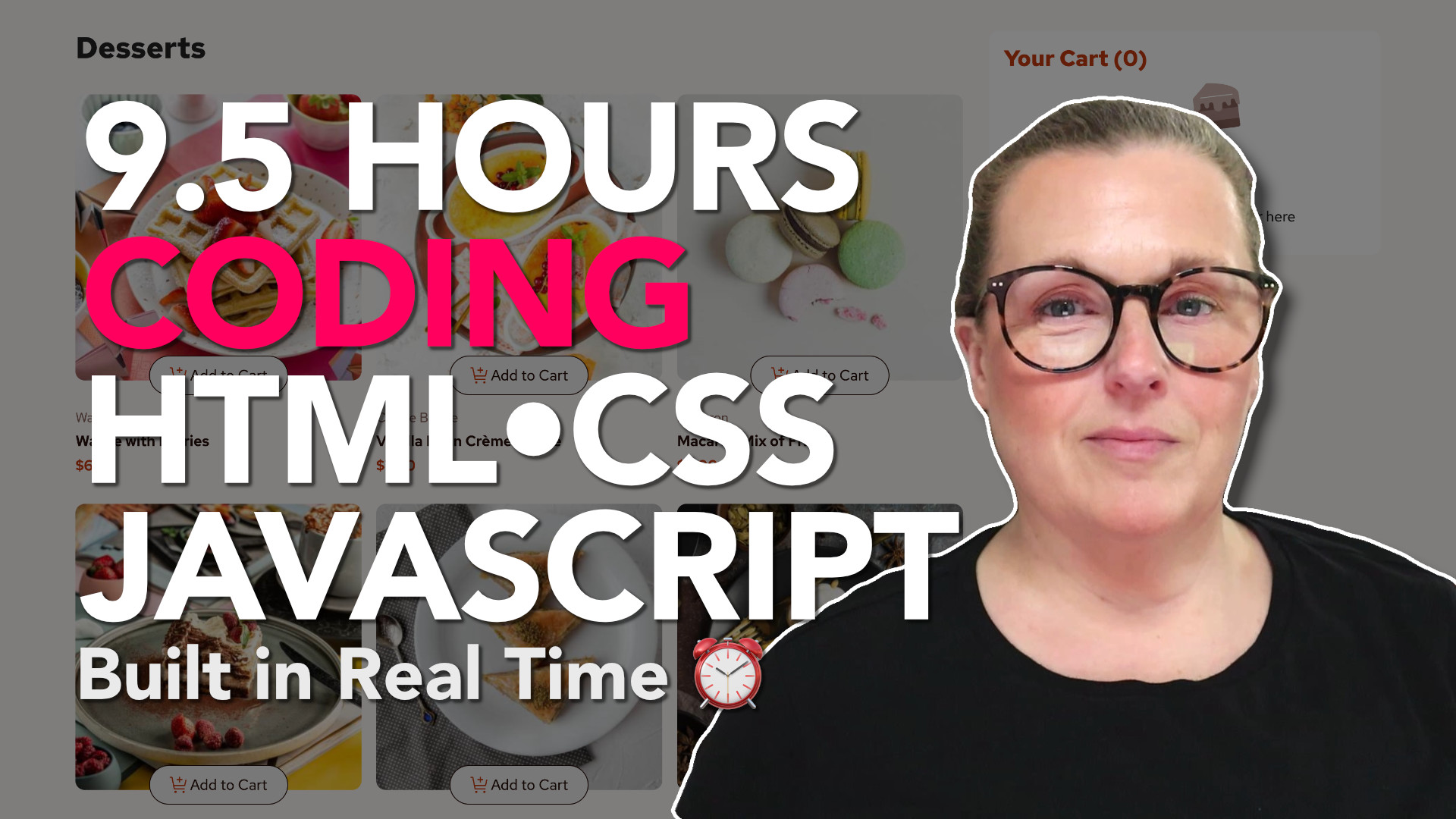 YouTube thumbnail for Frontend Mentor: Product List with Cart, Full 9.5 Hour Build