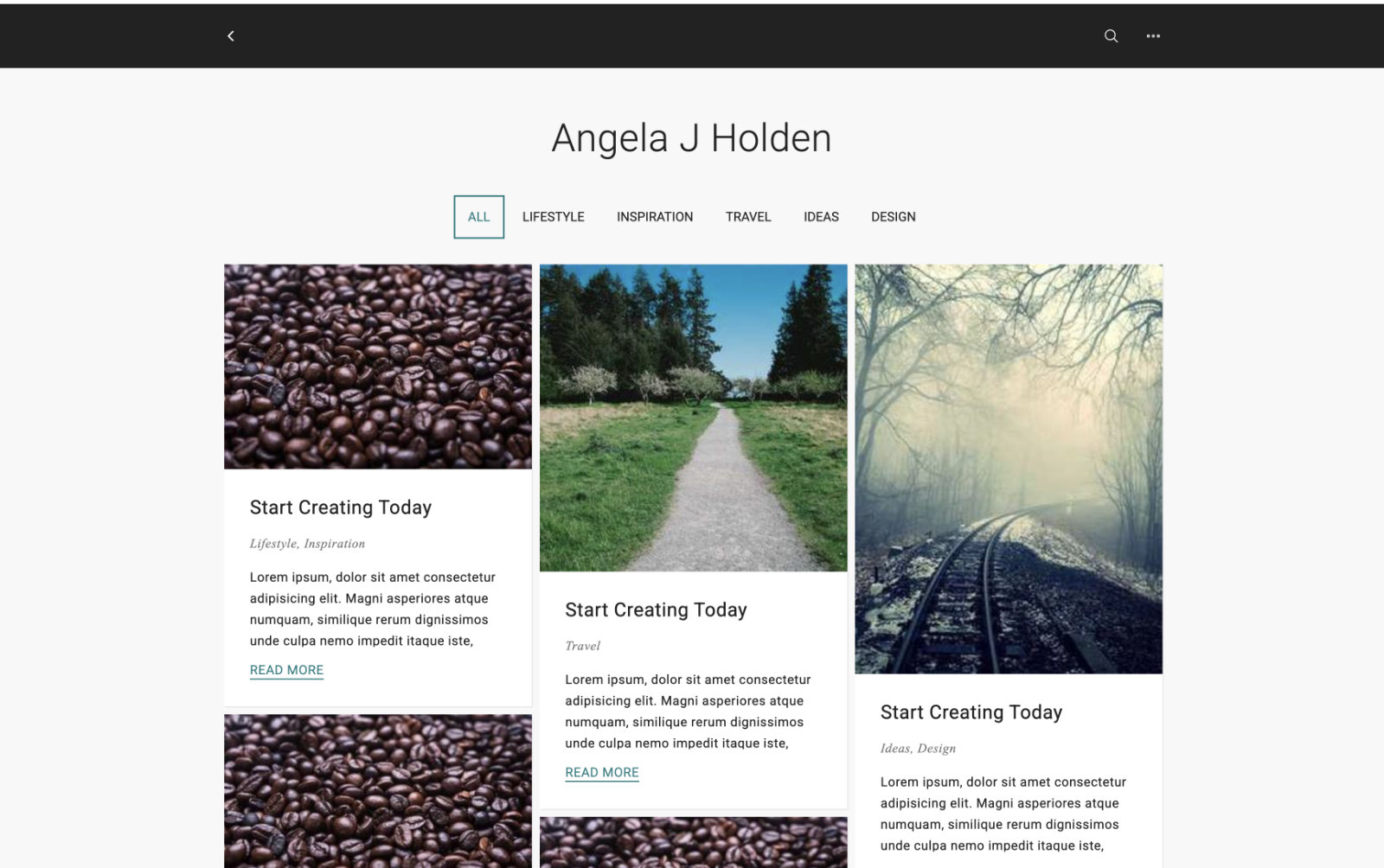 Screenshot of blog layout with a category filter