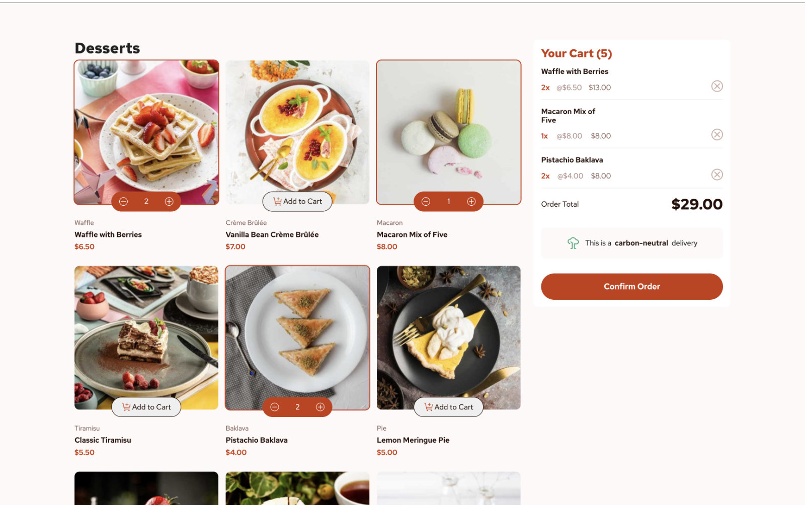 Screenshot of Frontend Mentor with Product Cart demo site