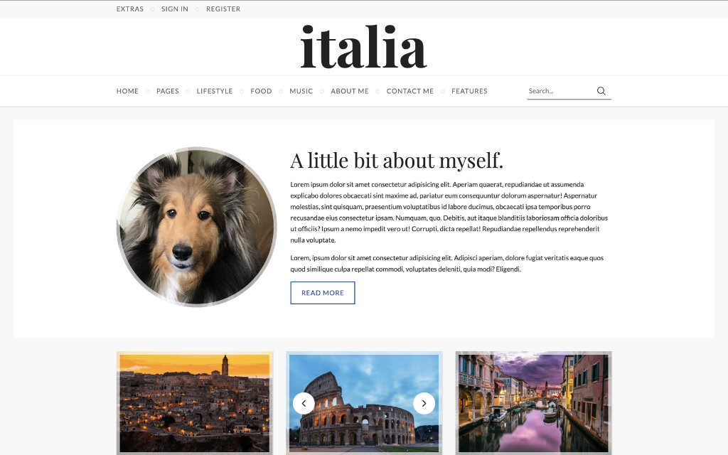 Screenshot of Italia, a CSS Grid demo website