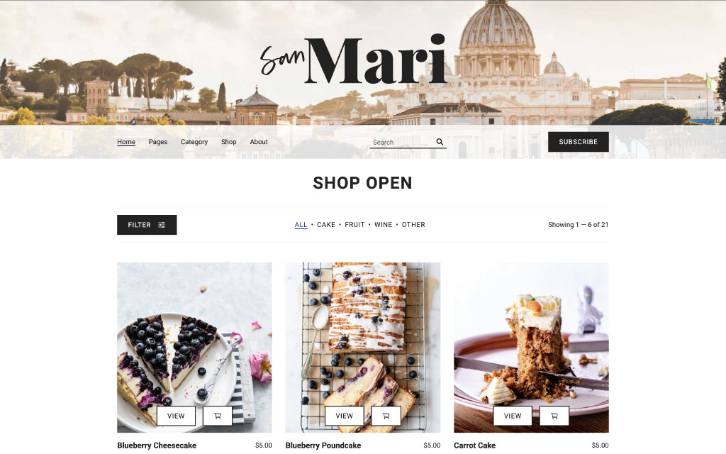Screenshot of San Mari Products demo website